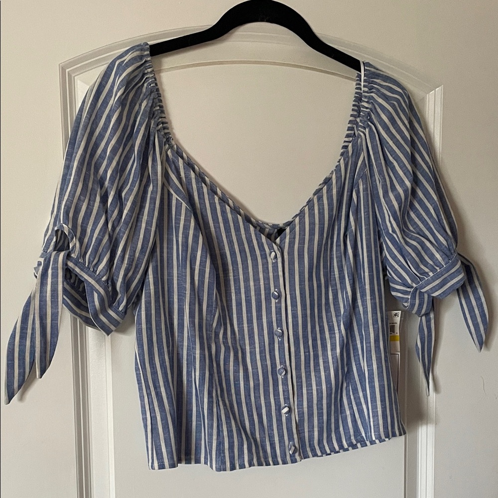 1.State Blue and White Striped Linen Top